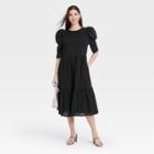 Women's Elbow Sleeve Eyelet Dress - A New Day Black