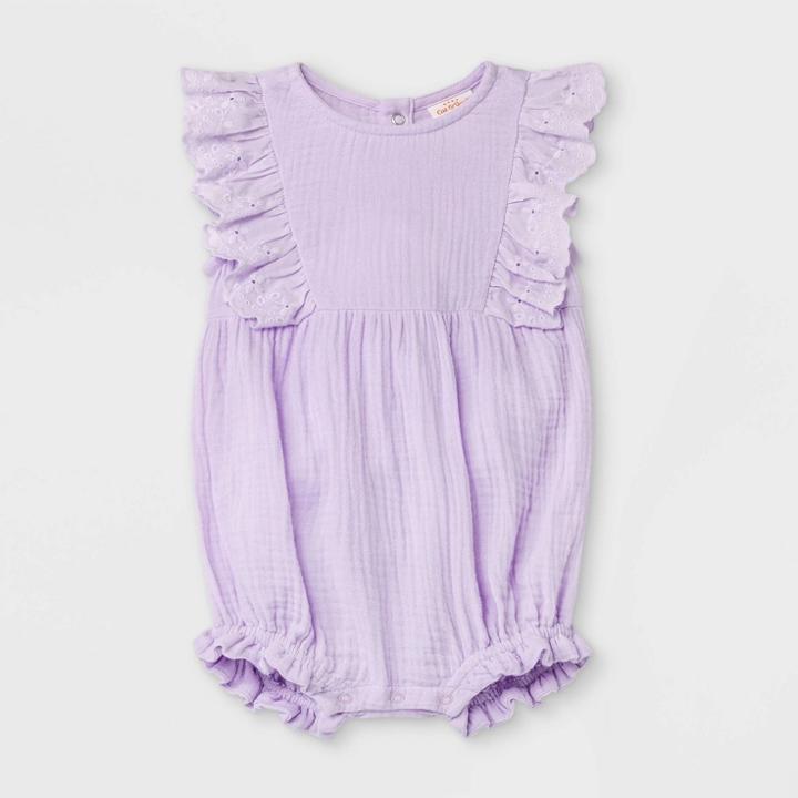 Baby Girls' Bubble Gauze Short Sleeve Romper - Cat & Jack Purple Newborn