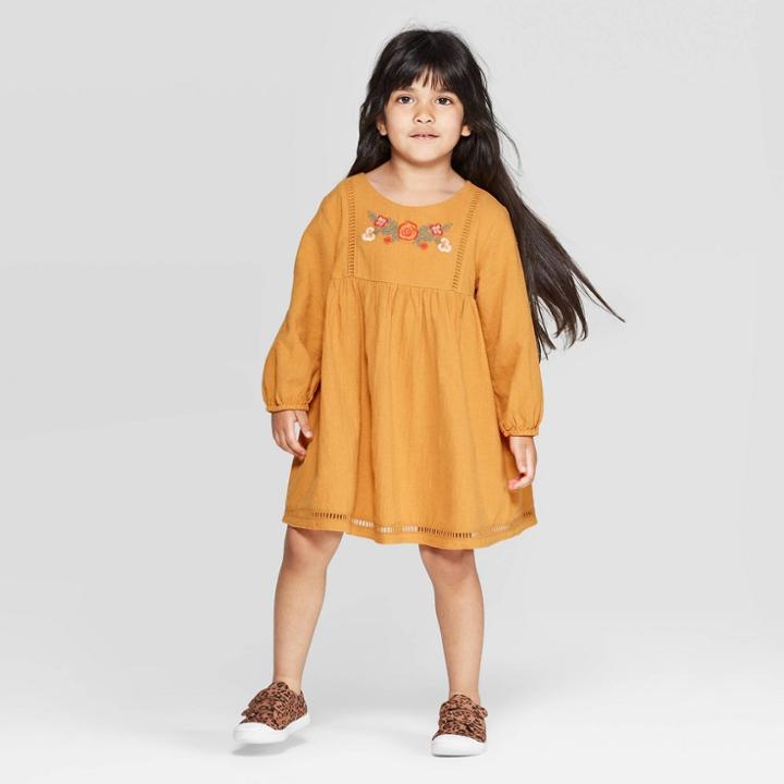 Toddler Girls' Long Sleeve Embroidered Dress - Art Class Gold 4t, Girl's, Yellow