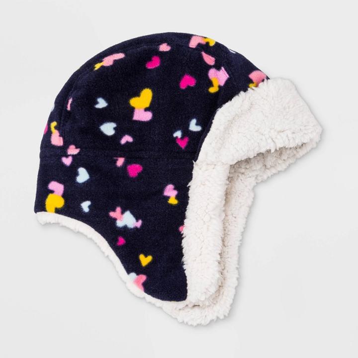 Girls' Heart Fleece Trapper Hat - Cat & Jack Navy