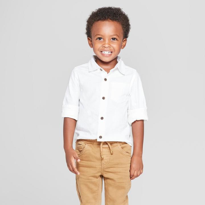 Toddler Boys' Long Sleeve Oxford Shirt - Cat & Jack White