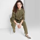 Women's Cropped Waffle Hoodie - Wild Fable Olive Green