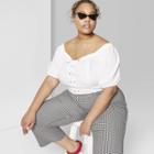 Women's Plus Size Short Sleeve Off The Shoulder Lace-up Cropped Top - Wild Fable White