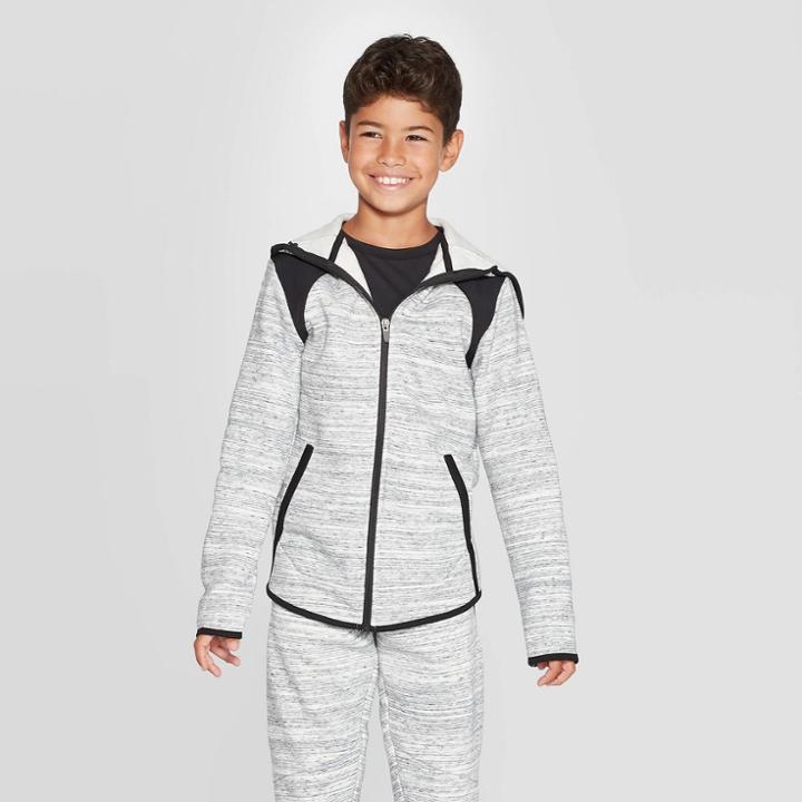 Boys' Premium Woven Pieced Fleece Full Zip Hoodie - C9 Champion Gray Heather S, Boy's, Size: Small, Gray Grey
