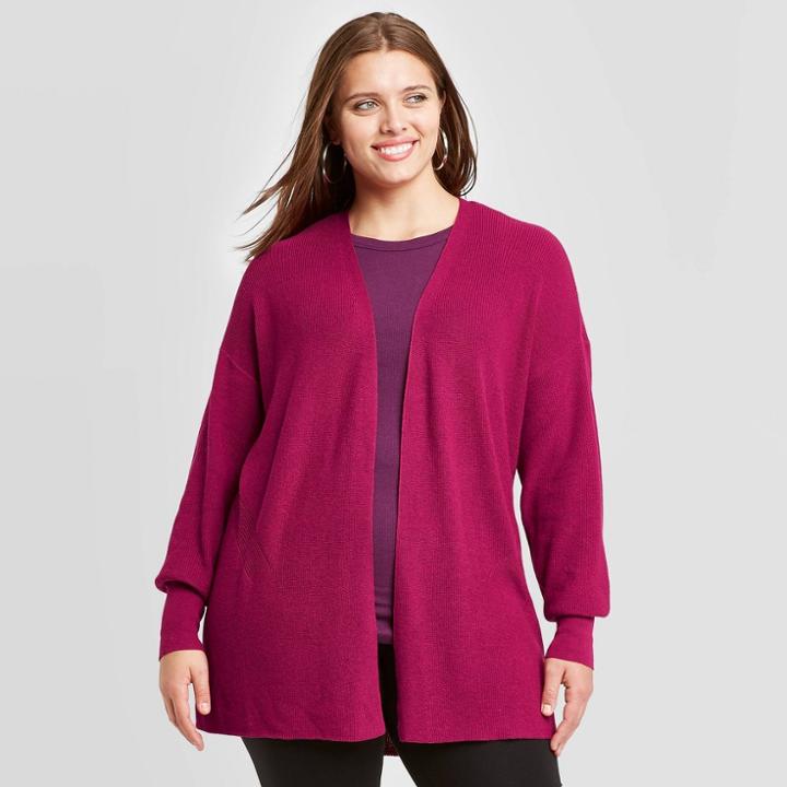 Women's Plus Size Essential Open-front Cardigan - A New Day Dark Pink