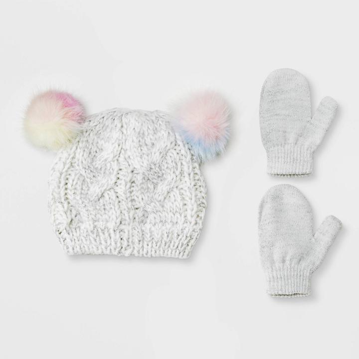 Baby Girls' Knit Beanie & Magic Mittens Set - Cat & Jack Gray