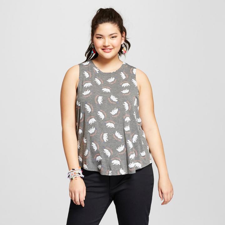 Women's Plus Size Cali Bear Scoop Neck Graphic Tank Top - Grayson Threads (juniors') Gray