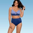Women's Slimming Control Shirred High Waist Bikini Bottom - Beach Betty By Miracle Brands Blue