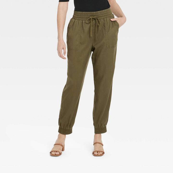 Women's High-rise Woven Ankle Jogger Pants - A New Day Olive Green