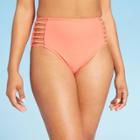Women's Knoted Strappy Side High Waist Hipster Bikini Bottom - Shade & Shore Bright Melon Xs, Women's, Pink