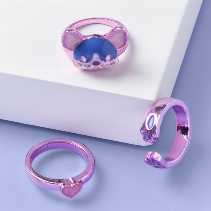 Girls' 3pk Dog And Paw Ring Set - More Than Magic , Blue/purple