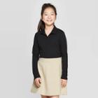 Girls' Long Sleeve Interlock Uniform Polo Shirt - Cat & Jack Black