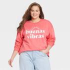 Iml Women's Plus Size Buenas Vibras Graphic Sweatshirt - Coral