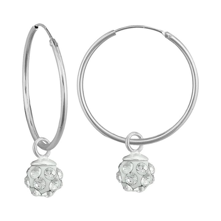 Target Girls' Sterling Silver Hoop With Crystal Ball Dangle Earring-4.5mm-clear