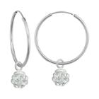 Target Girls' Sterling Silver Hoop With Crystal Ball Dangle Earring-4.5mm-clear