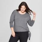 Women's Plus Size Long Sleeve Side-tie Top - A New Day Dark Heather Gray X