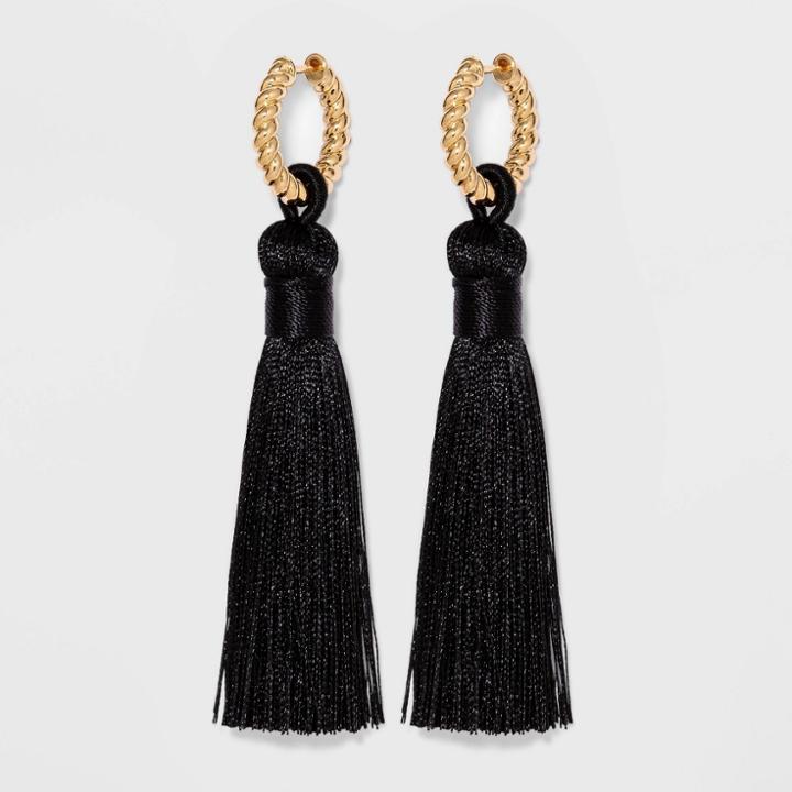 Sugarfix By Baublebar Hoop Stud Tassel Earrings - Black