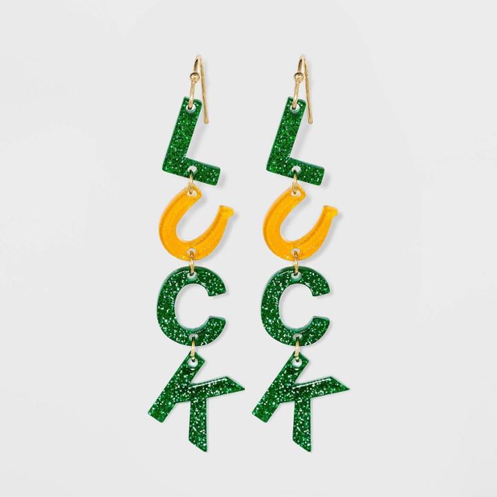 No Brand Glitter Luck Drop Earrings - Green