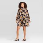 Women's Plus Size Floral Print Long Sleeve Mock Turtleneck Mini Dress - Who What Wear Midnight Black 1x, Women's,
