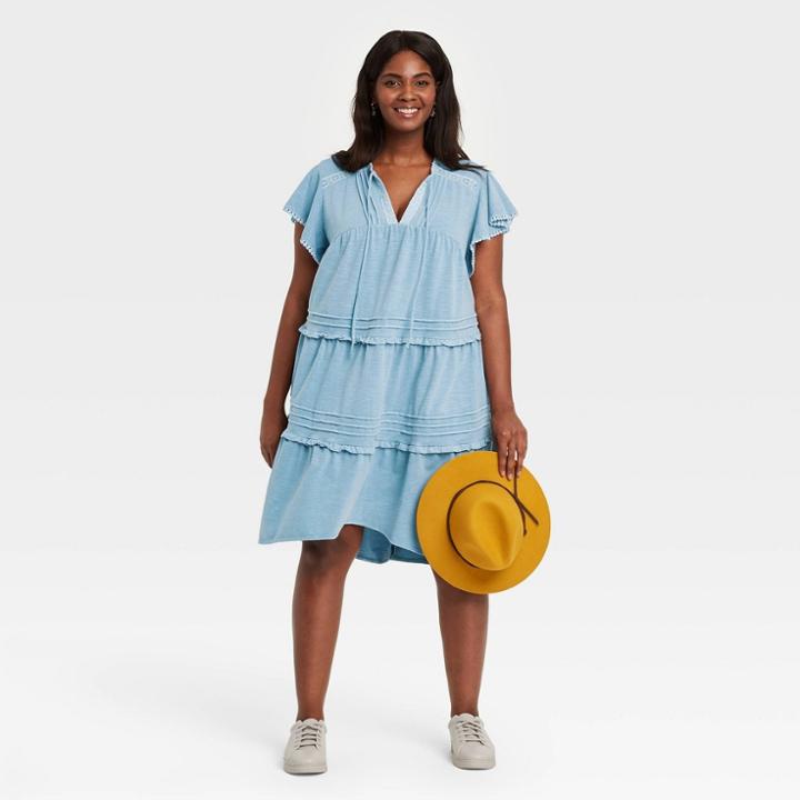 Women's Plus Size Flutter Short Sleeve Knit Tiered Dress - Knox Rose