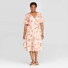 Women's Plus Size Floral Print Short Sleeve V-neck Knit Wrap A-line Dress - Ava & Viv Blush