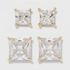 Gold Over Sterling Silver Stud Earring Set 2ct - A New Day Clear