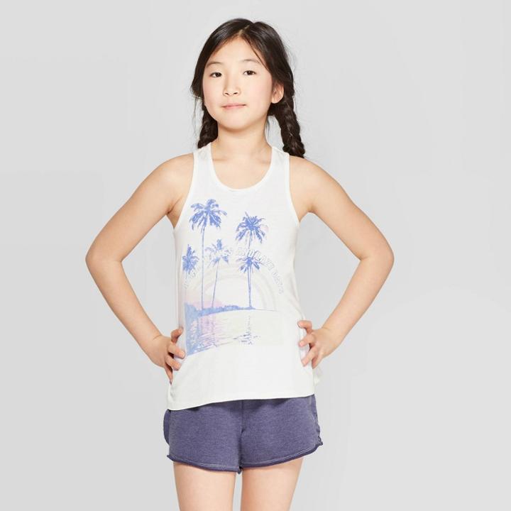 Girls' Twist Back Tank Top - Art Class White
