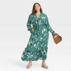 Women's Plus Size Long Sleeve Tiered Ruffle Dress - Ava & Viv Green X