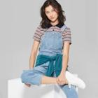 Women's Relaxed Sleeveless Square Neck Distressed Denim Overalls - Wild Fable Light Wash