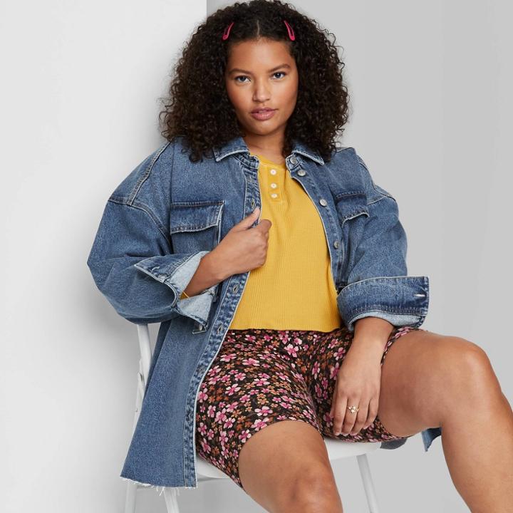 Women's Plus Size Shirt Jacket - Wild Fable Medium Wash 1x,