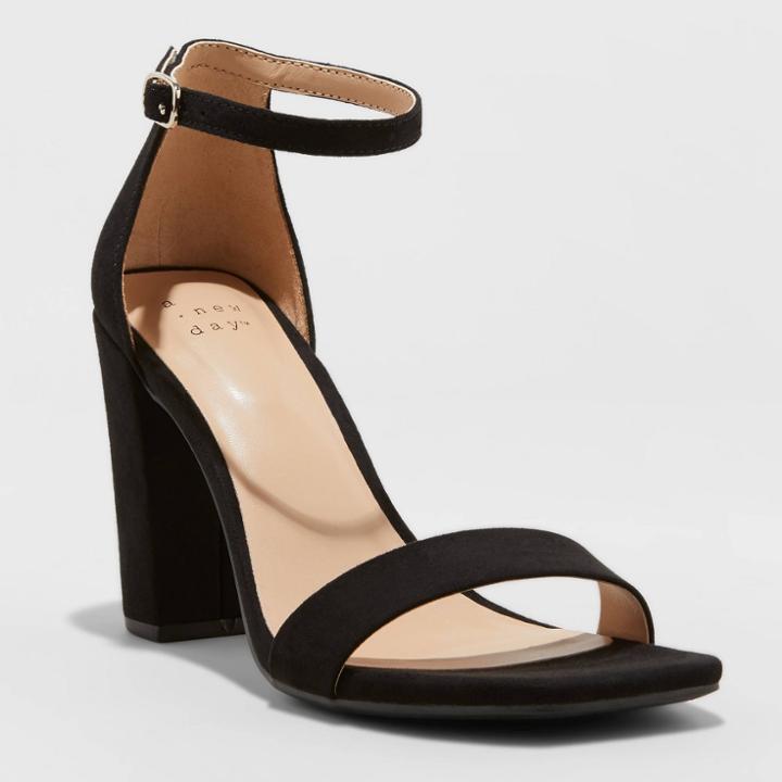 Women's Ema High Block Heeled Square Toe Pumps - A New Day Black