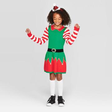 Well Worn Girls' Christmas Elf Dress - Green L, Girl's,