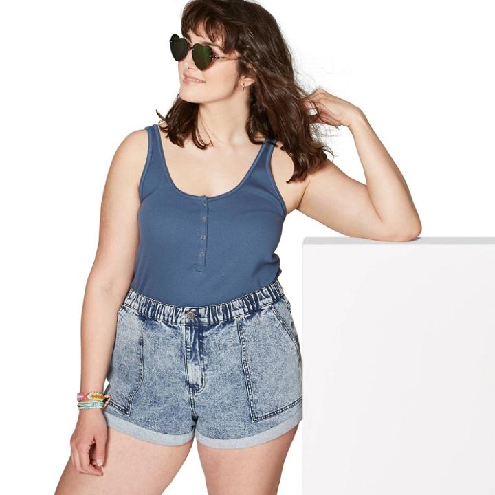 Women's Plus Size Round Neck Snap Placket Tank Top - Wild Fable