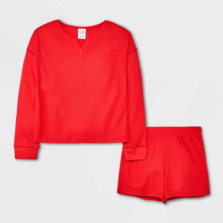 Girls' 2pc Waffle Pajama Set - Art Class Red