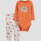 Carter's Just One You Baby 'cutest Pumpkin' Top And Bottom Set - Orange/gray Newborn
