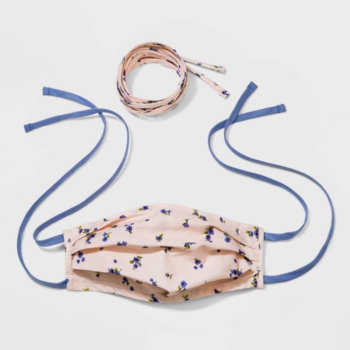 Women's Floral Print Fabric Mask With Interchangeable Ties - Wild Fable Pink