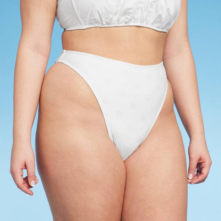 Women's Eyelette High Waist Ultra High Leg Extra Cheeky Bikini Bottom - Wild Fable White