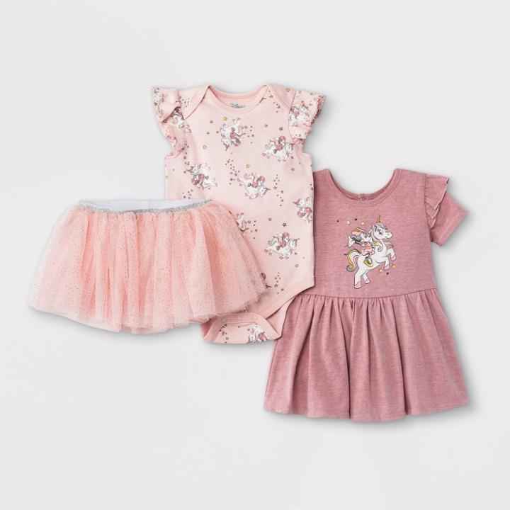 Disney Baby Girls' Minnie Mouse Unicorn Knit Short Sleeve Bodysuit Set - Pink