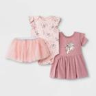 Disney Baby Girls' Minnie Mouse Unicorn Knit Short Sleeve Bodysuit Set - Pink
