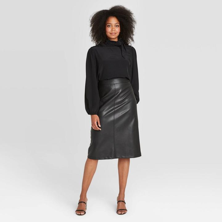 Women's Balloon Long Sleeve Tie Neck Blouse - Prologue Black