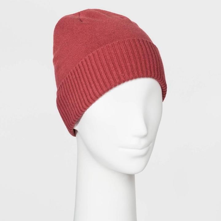 Women's Fine Gauge Knit Beanie - A New Day Pink One Size,