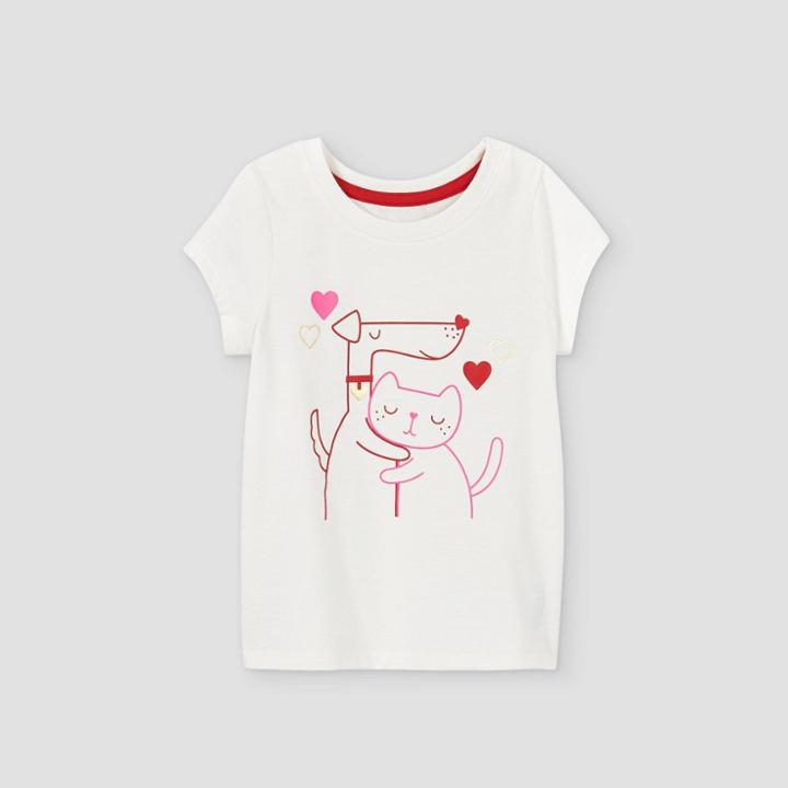 Toddler Girls' Animal Hug Short Sleeve Graphic T-shirt - Cat & Jack Cream