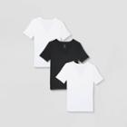 Women's 3pk Short Sleeve V-neck Fitted T-shirt - A New Day White/black
