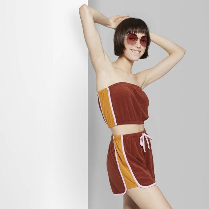 Women's Strapless Retro Terry Tube Top - Wild Fable Bronze Wave/orange