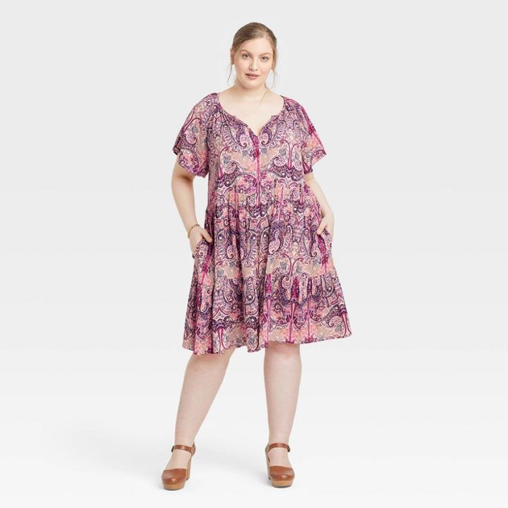 Women's Plus Size Flutter Short Sleeve Tiered Dress - Knox Rose Multi Paisley