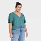 Women's Plus Size Short Sleeve Blouse - Ava & Viv Teal