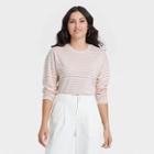 Women's Striped Long Sleeve French T-shirt - A New Day Pink