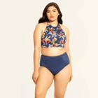 Women's Slimming Control High Neck Lace-up Bikini Top - Beach Betty By Miracle Brands Navy (blue) Floral