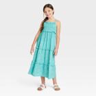 Girls' Tiered Sleeveless Woven Maxi Dress - Cat & Jack Turquoise Green