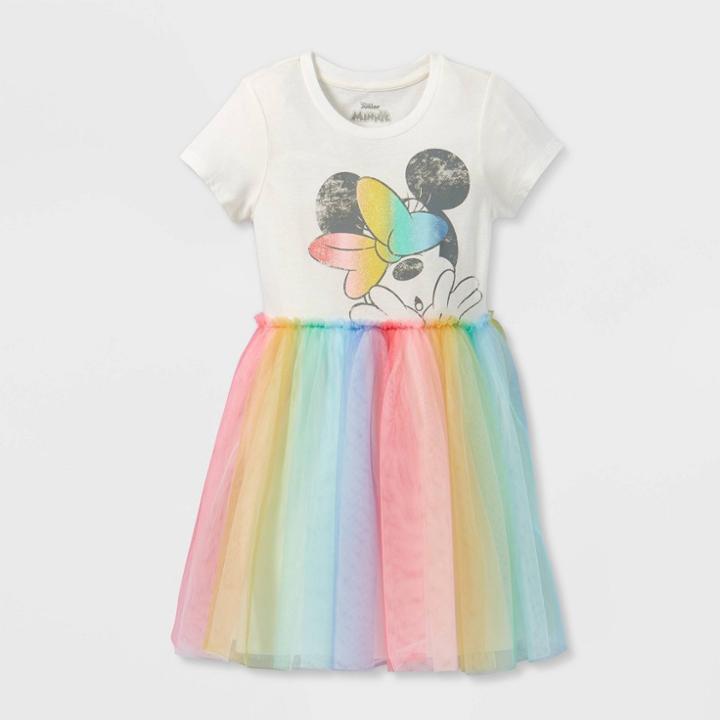 Girls' Minnie Mouse Rainbow Tutu Dress - White